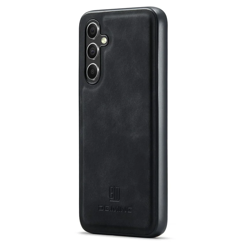 DG.MING For Samsung Galaxy S25 Case PU Leather Covered PC+TPU Hybrid Phone Shell - Black