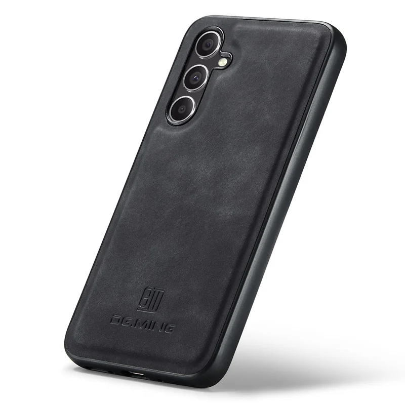 DG.MING For Samsung Galaxy S25 Case PU Leather Covered PC+TPU Hybrid Phone Shell - Black