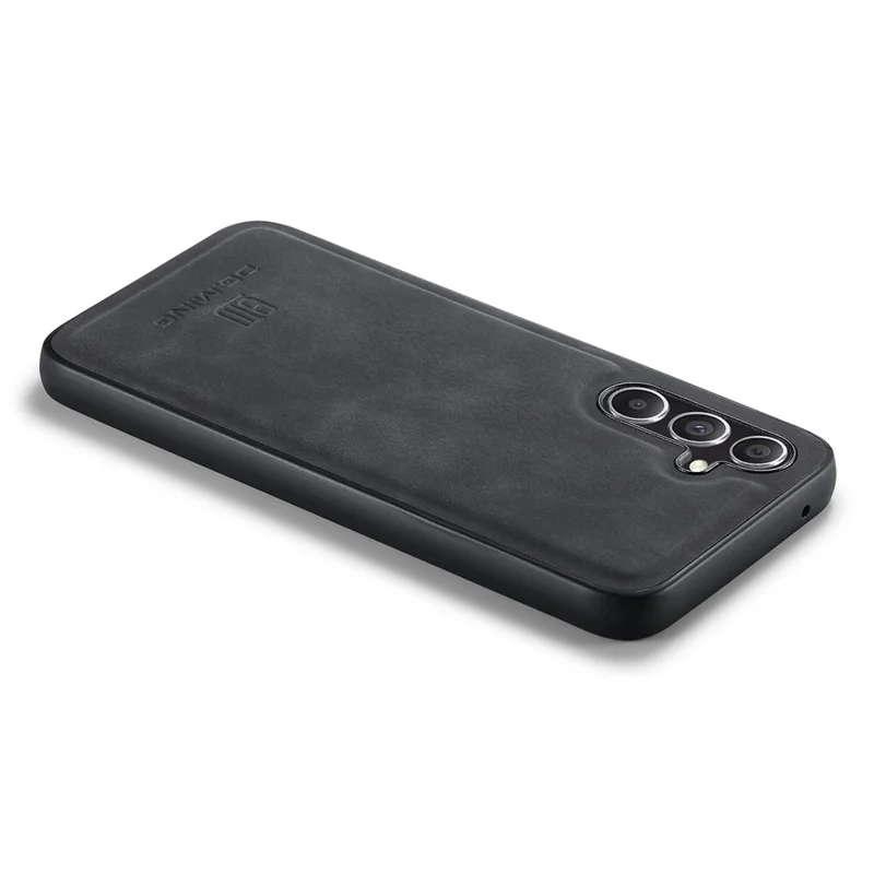 DG.MING For Samsung Galaxy S25 Case PU Leather Covered PC+TPU Hybrid Phone Shell - Black