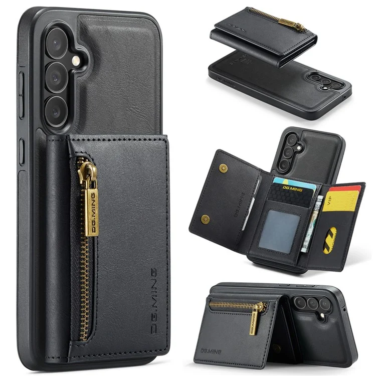 Чехол для Samsung Galaxy S25 серии DG.MING M5 с отсоединяемой магнитной кожаной крышкой и слотами для карт - Черный
