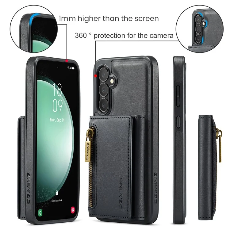 Чехол для Samsung Galaxy S25 серии DG.MING M5 с отсоединяемой магнитной кожаной крышкой и слотами для карт - Черный