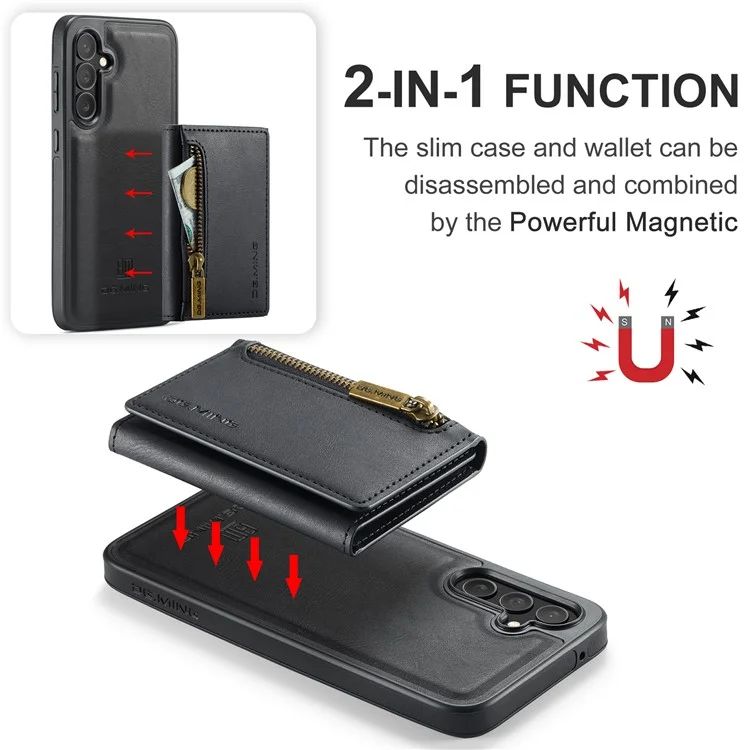 Чехол для Samsung Galaxy S25 серии DG.MING M5 с отсоединяемой магнитной кожаной крышкой и слотами для карт - Черный