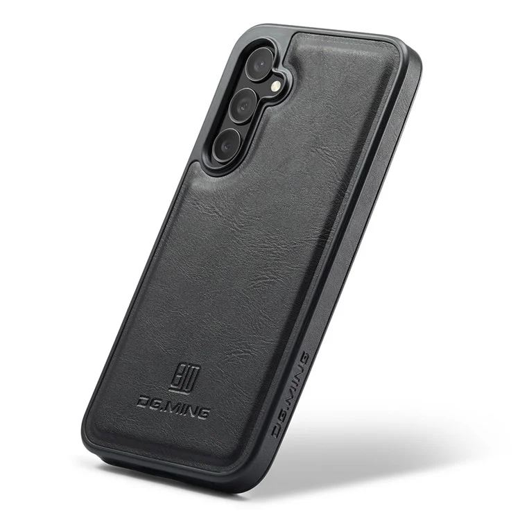 DG.MING For Samsung Galaxy S25 Case Anti-Drop Leather Coated PC+TPU Phone Back Cover - Black
