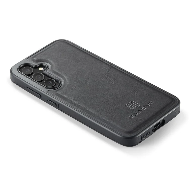 DG.MING For Samsung Galaxy S25 Case Anti-Drop Leather Coated PC+TPU Phone Back Cover - Black
