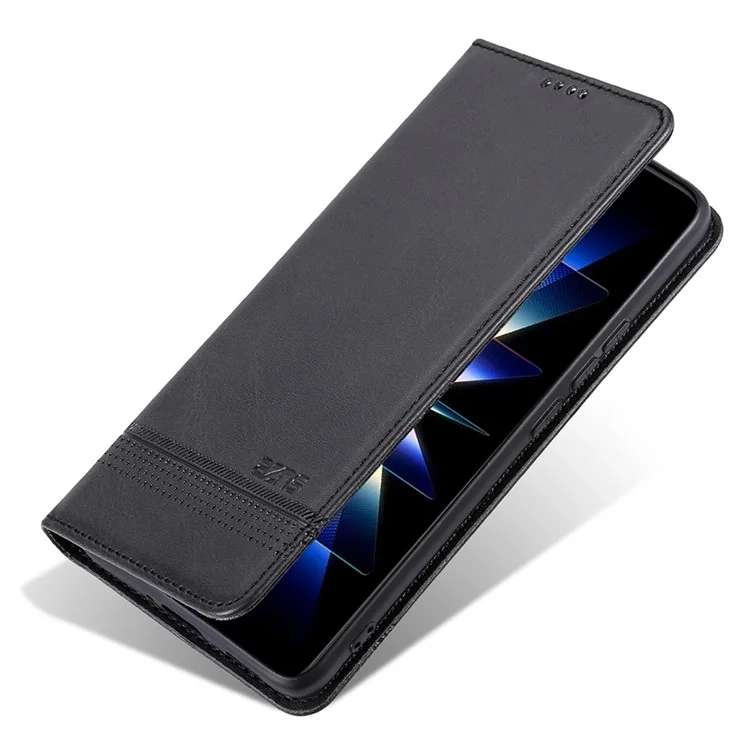 AZNS Lederhülle mit Kuhfellstruktur für Samsung Galaxy A36 5G - Schwarz