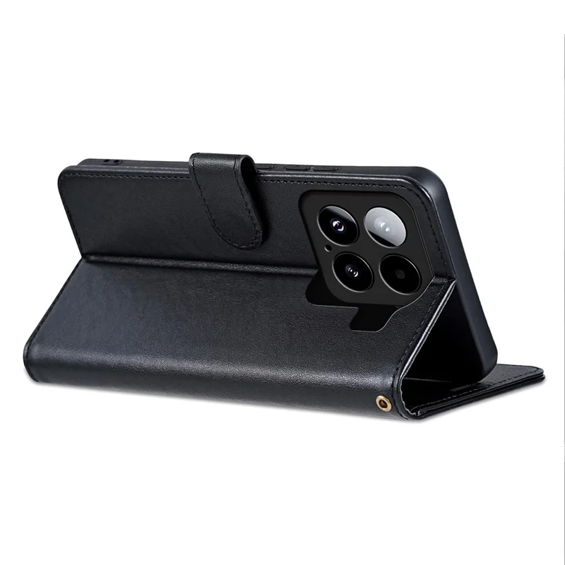 AZNS For Xiaomi 15 Case Anti-Scratch PU Leather Stand Wallet Phone Cover - Black
