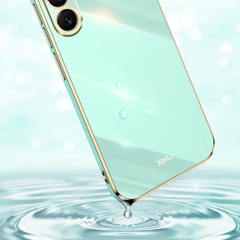 XINLI For Samsung Galaxy S25 Case TPU Phone Cover with Electroplating Frame - Cyan