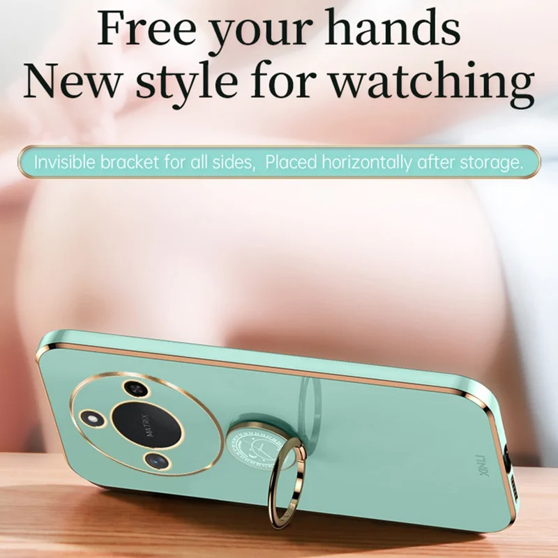 XINLI For Honor X60 5G Case Ring Kickstand Electroplating TPU Phone Cover - Cyan