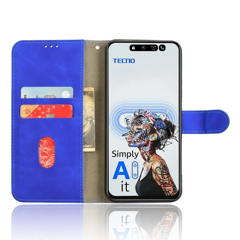 جراب جلد لهاتف TECNO Pova 6 Neo مقاوم للسقوط مع محفظة وغطاء قلاب بلمسة ناعمة - أزرق