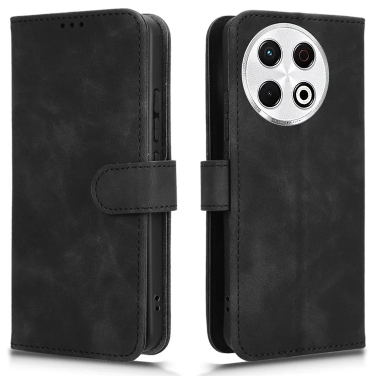 Custodia in pelle per TECNO Spark 30 Pro 4G, effetto pelle, anti-caduta, flip cover per telefono - Nero
