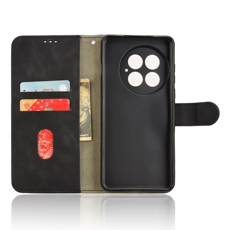 Capa de couro para OnePlus 13, com sensação de pele, anti-queda e carteira com flip cover - Preto