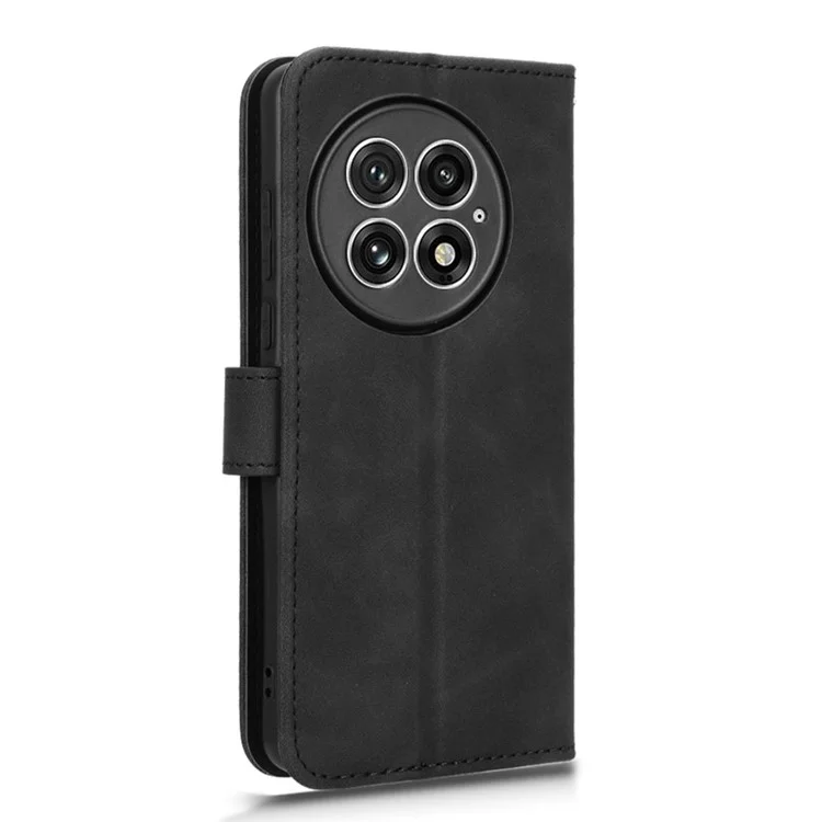 Capa de couro para OnePlus 13, com sensação de pele, anti-queda e carteira com flip cover - Preto