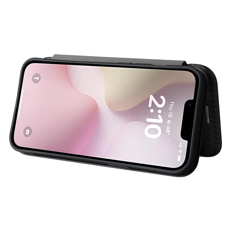 For iPhone 16e Case Carbon Fiber Texture Drop-Proof PU Leather Phone Cover - Black