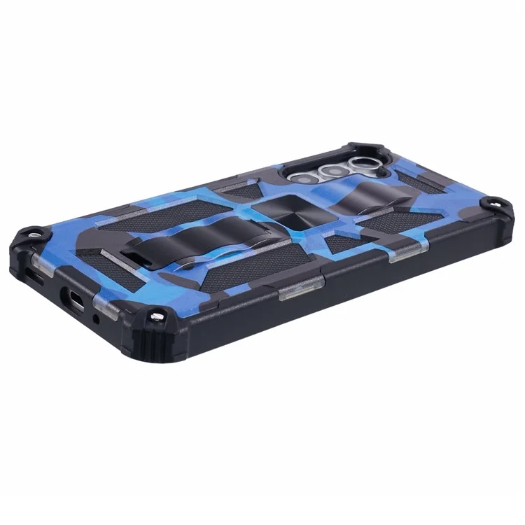 For Samsung Galaxy A16 4G / 5G Case Kickstand PC+TPU Camouflage Military Grade Phone Cover - Blue