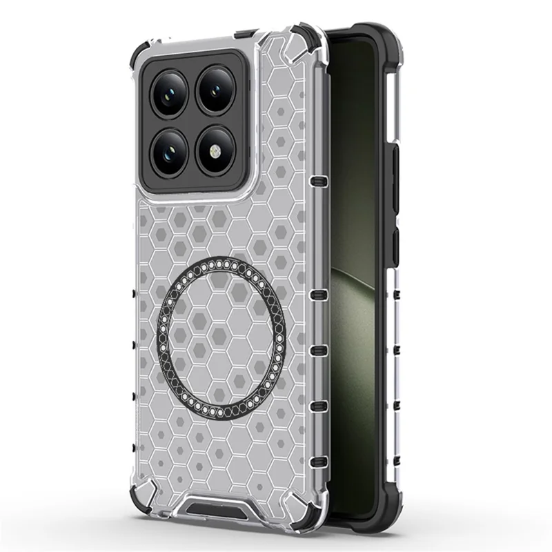 For Xiaomi 14T Case Compatible with MagSafe Honeycomb Design TPU+PC Phone Cover - Transparent