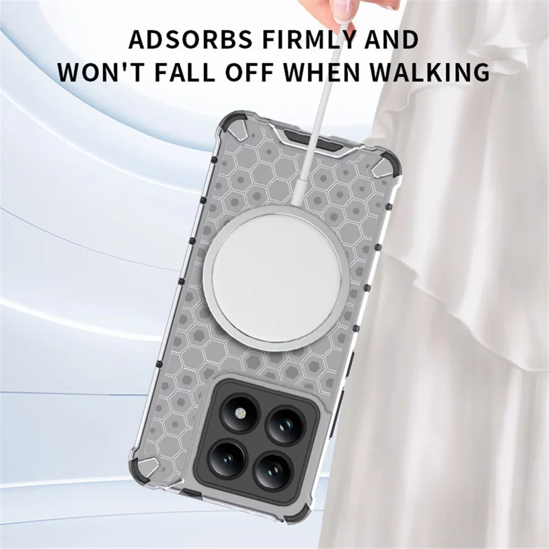For Xiaomi 14T Case Compatible with MagSafe Honeycomb Design TPU+PC Phone Cover - Transparent