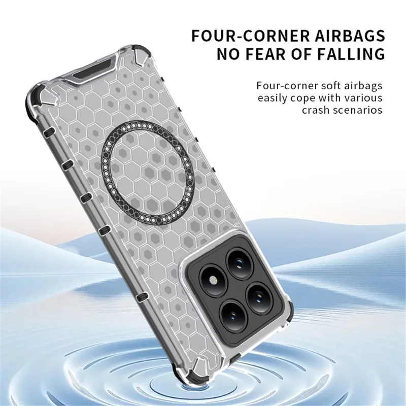 For Xiaomi 14T Case Compatible with MagSafe Honeycomb Design TPU+PC Phone Cover - Transparent