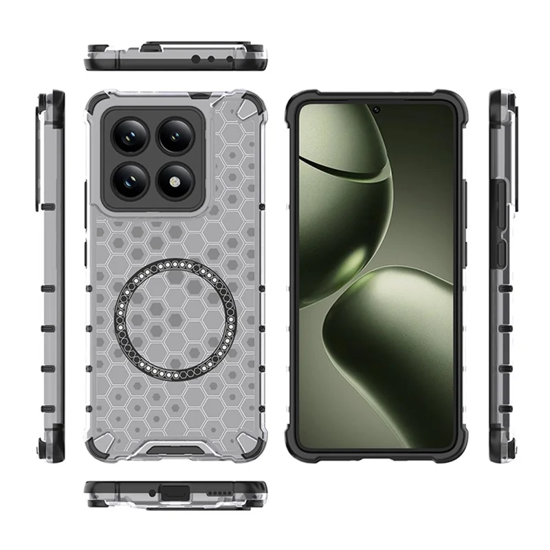 For Xiaomi 14T Case Compatible with MagSafe Honeycomb Design TPU+PC Phone Cover - Transparent