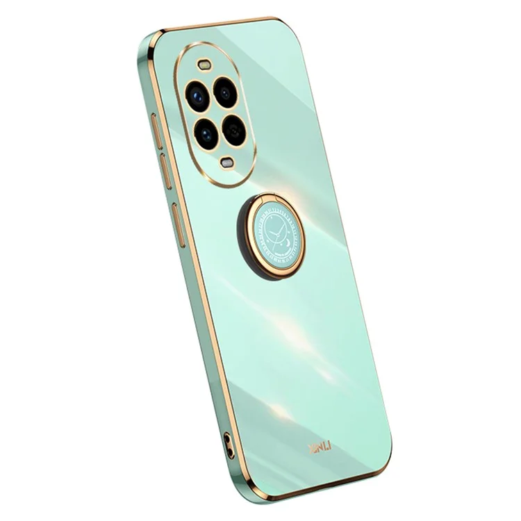 Étui pour Huawei nova 13 Pro avec anneau et support, revêtement en TPU avec électrodéposition - Cyan