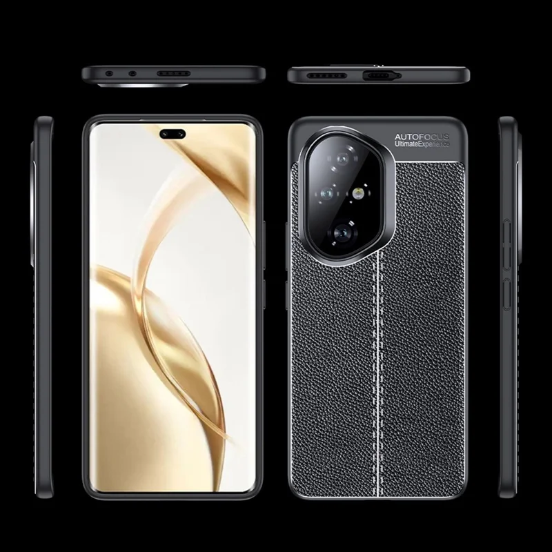 Funda de teléfono flexible de TPU con textura de litchi para Honor 300, color negro.