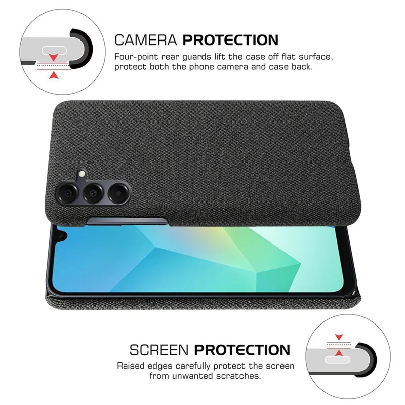 Telefoonhoesje voor Samsung Galaxy A16 4G / 5G met Stofstructuur, Krasbestendige Beschermhoes van PC aan de Achterzijde - Zwart