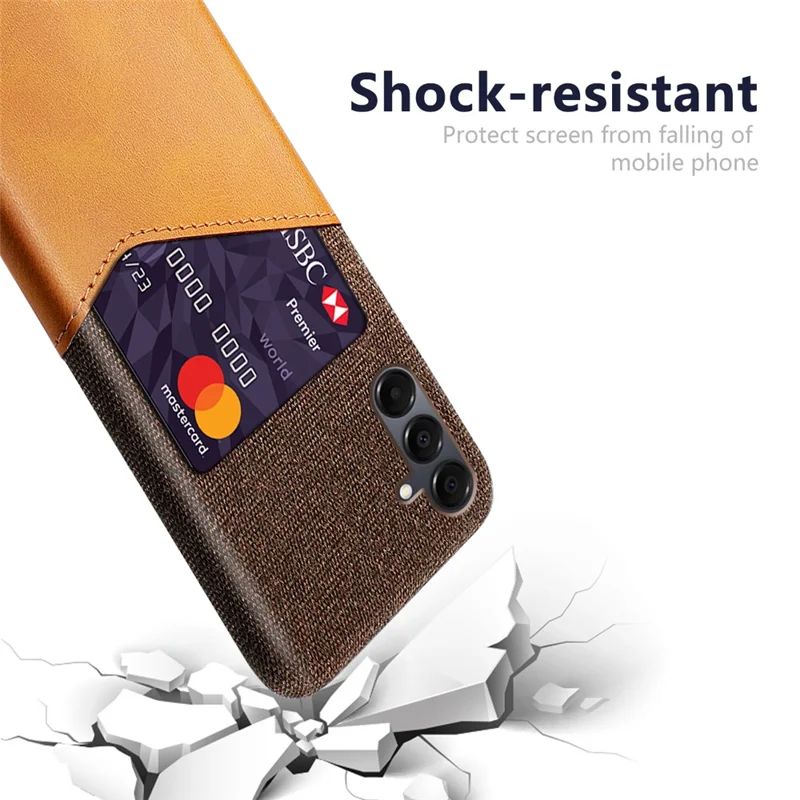 For Samsung Galaxy A16 4G / 5G Case PU Leather Cloth Texture Hard PC Phone Cover with Card Holder - Orange