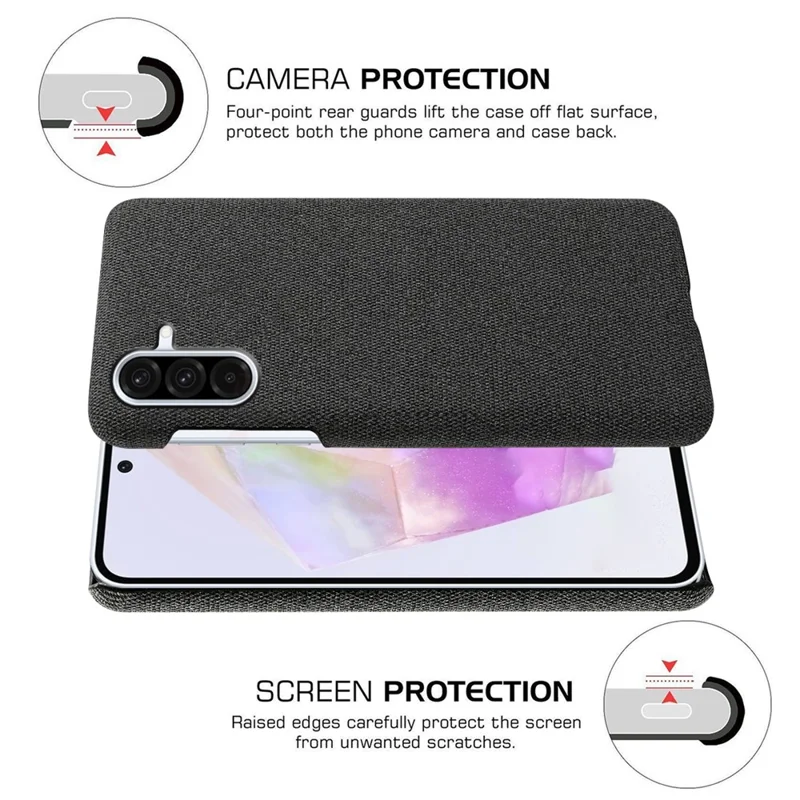 Funda para teléfono Samsung Galaxy A36 5G, con textura de tela, protección anti-arañazos y cubierta trasera de PC - Negro