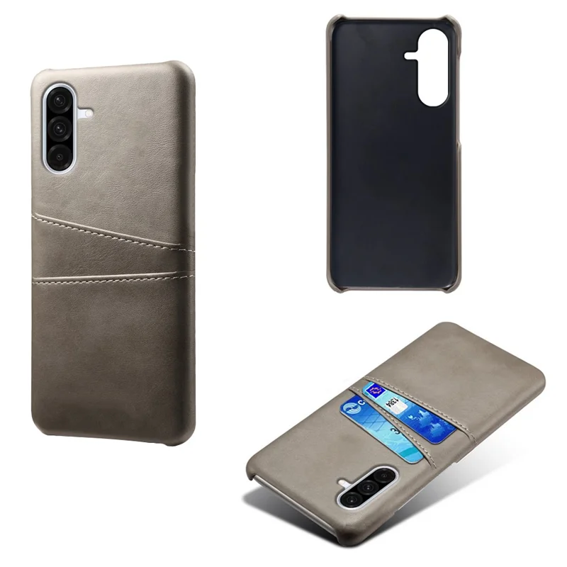 For Samsung Galaxy A36 5G Case Dual Card Slots PU Leather + Hard PC Phone Cover - Grey