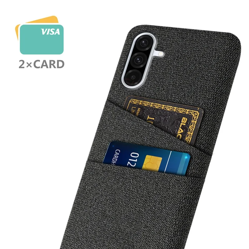 For Samsung Galaxy A36 5G Case Cloth + Hard PC Phone Cover with Dual Card Slots - Black