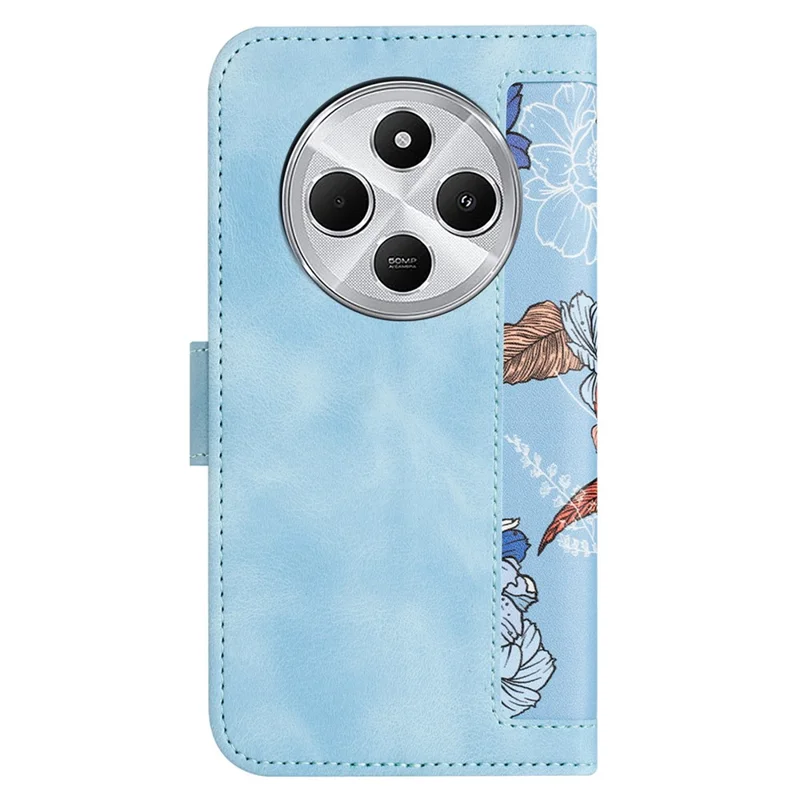 Capa de couro para Xiaomi Poco C75 4G / Redmi 14R 5G / 14C 4G Capa de telefone floral com slots para cartão - Azul bebê