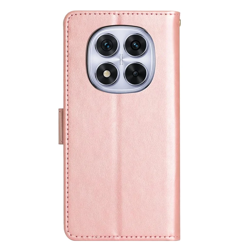 For Xiaomi Redmi Note 14 Pro 5G / Poco X7 5G Leather Wallet Case Butterfly Flower Imprinted Phone Cover with Strap - Rose Gold