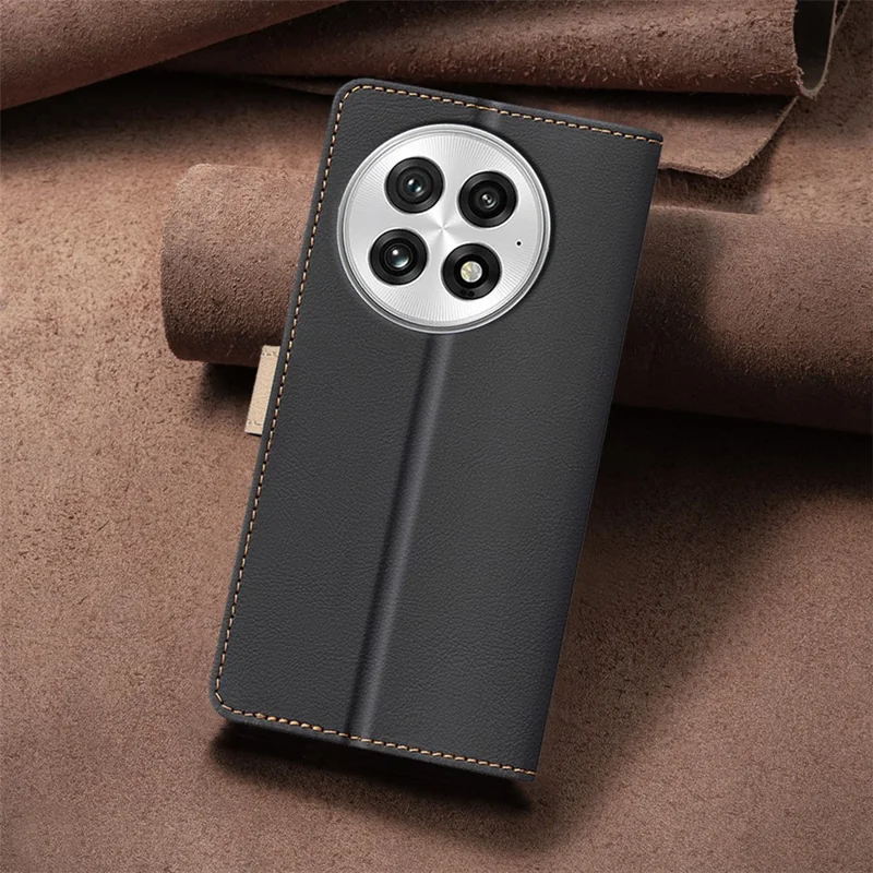 BINFEN COLOR BF33 für OnePlus 13 Lederhülle mit mehrfarbiger Verarbeitung und RFID-Blockierung - Schwarz
