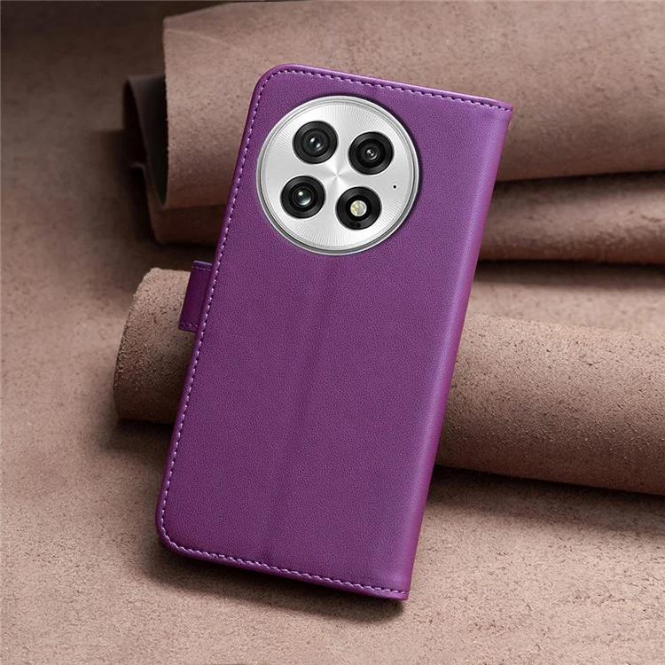 Capa carteira de couro de dobra BINFEN COLOR BF17 para OnePlus 13 - Roxo escuro