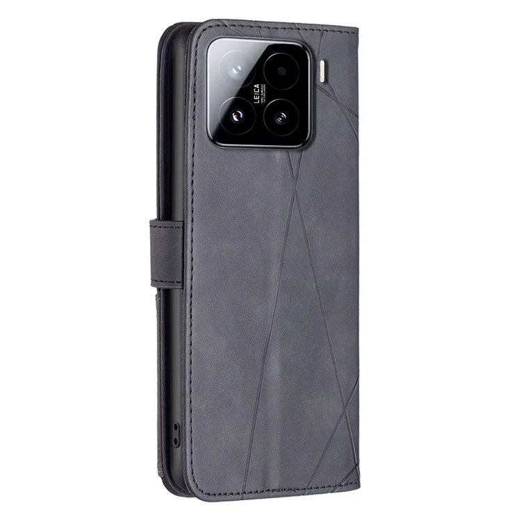 BINFEN COLOR For Xiaomi 15 Phone Cases Wallet Stand Geometry Imprinted Leather Cover - Black