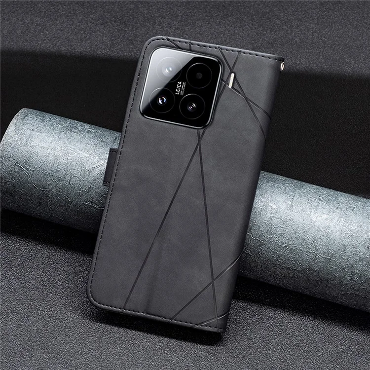 BINFEN COLOR For Xiaomi 15 Phone Cases Wallet Stand Geometry Imprinted Leather Cover - Black
