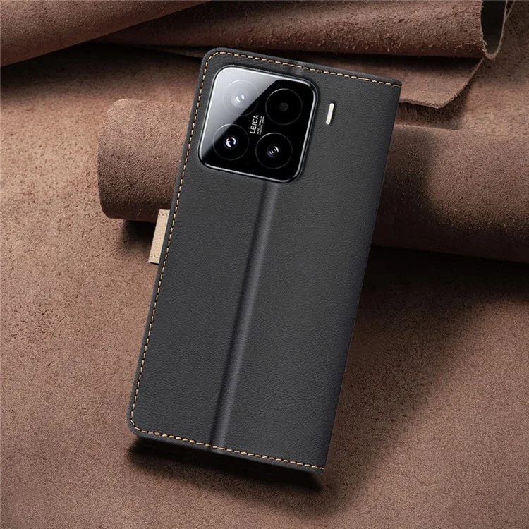 БИНФЕН ЦВЕТ BF33 для Xiaomi 15 кожаный чехол с комбинированием цветов и блокировкой RFID - Черный