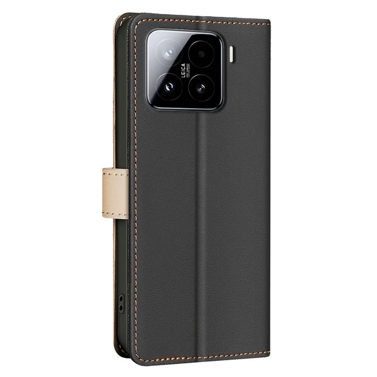 БИНФЕН ЦВЕТ BF33 для Xiaomi 15 кожаный чехол с комбинированием цветов и блокировкой RFID - Черный