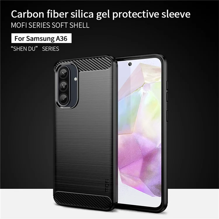 MOFI JK TPU Series-1 For Samsung Galaxy A36 5G Case Carbon Fiber Texture TPU Soft Phone Cover - Black