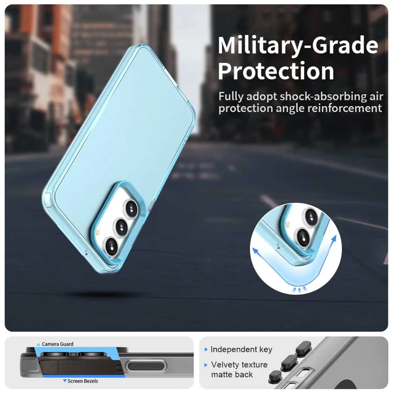 For Samsung Galaxy S23 Case PC+TPU+PET Matte Anti-Drop Phone Back Cover - Blue