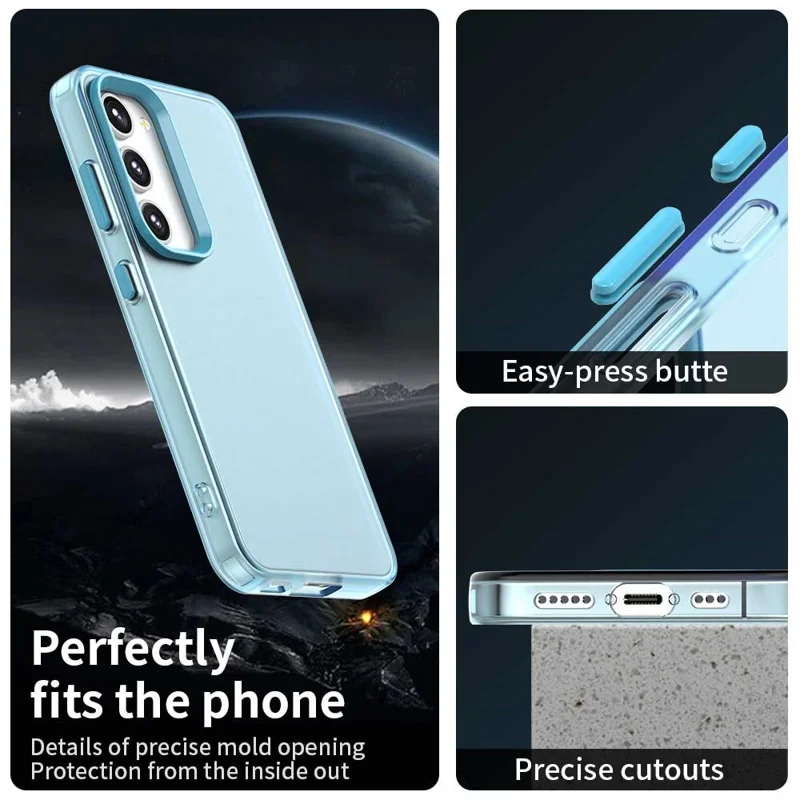 For Samsung Galaxy S23 Case PC+TPU+PET Matte Anti-Drop Phone Back Cover - Blue