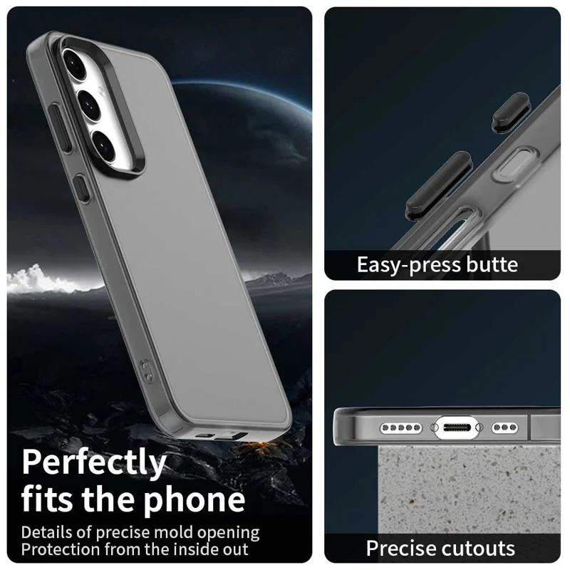 For Samsung Galaxy S23 FE Case PC+TPU+PET Matte Anti-Drop Phone Back Cover - Black