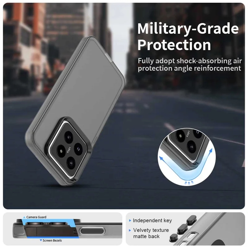 For Xiaomi 14 Case PC+TPU+PET Matte Anti-Drop Phone Back Cover - Black