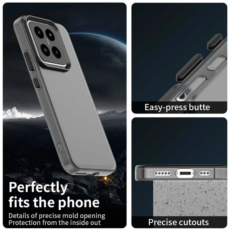 For Xiaomi 14 Case PC+TPU+PET Matte Anti-Drop Phone Back Cover - Black