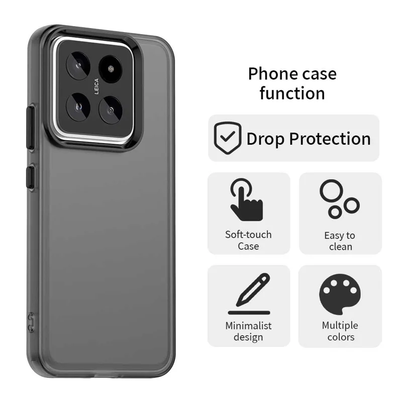 For Xiaomi 14 Case PC+TPU+PET Matte Anti-Drop Phone Back Cover - Black