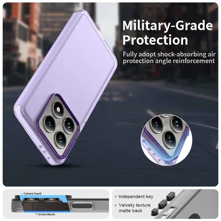 Чехол для Xiaomi 14T Pro, PC+TPU+PET, матовый, противоударный, фиолетовый