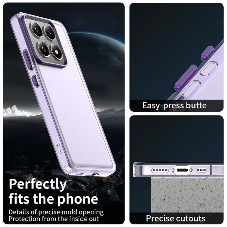Чехол для Xiaomi 14T Pro, PC+TPU+PET, матовый, противоударный, фиолетовый