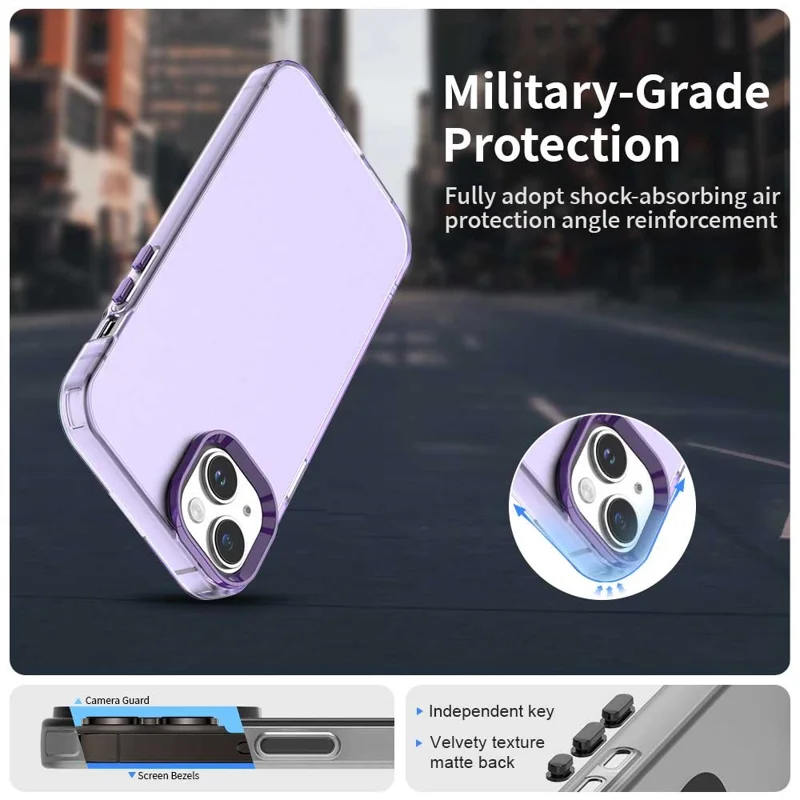 For iPhone 15 Case PC+TPU+PET Matte Anti-Drop Phone Back Cover - Purple