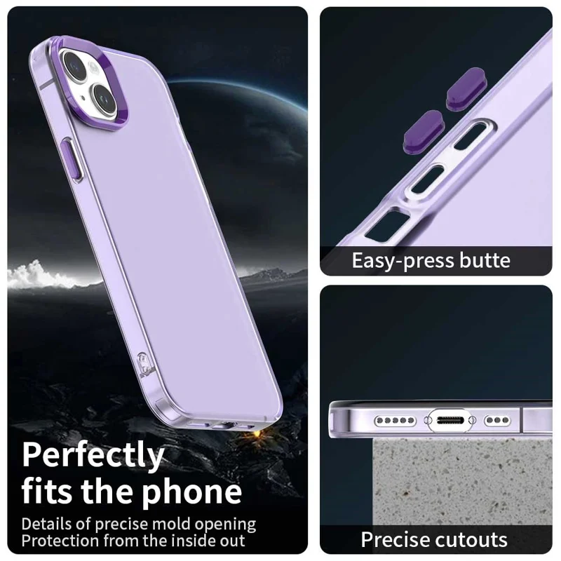 For iPhone 15 Case PC+TPU+PET Matte Anti-Drop Phone Back Cover - Purple