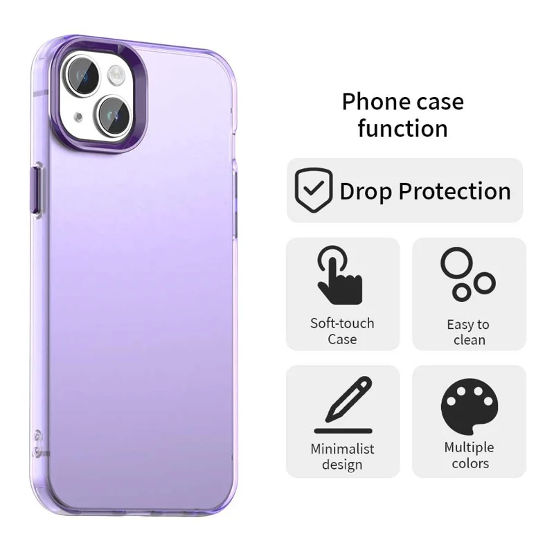 For iPhone 15 Case PC+TPU+PET Matte Anti-Drop Phone Back Cover - Purple