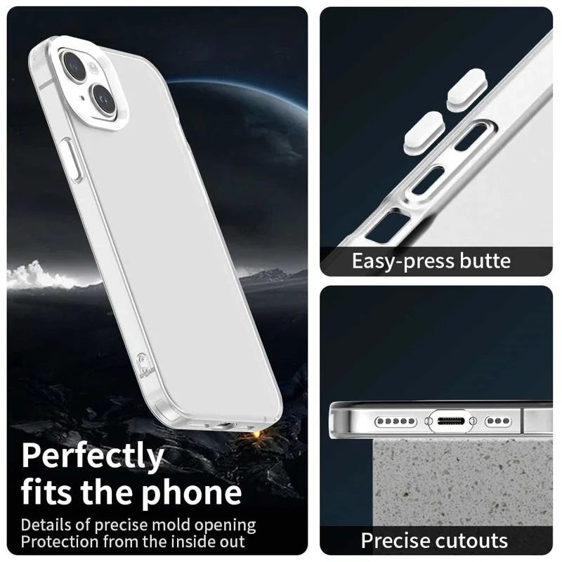 For iPhone 15 Plus / 14 Plus Case PC+TPU+PET Matte Anti-Drop Phone Back Cover - White
